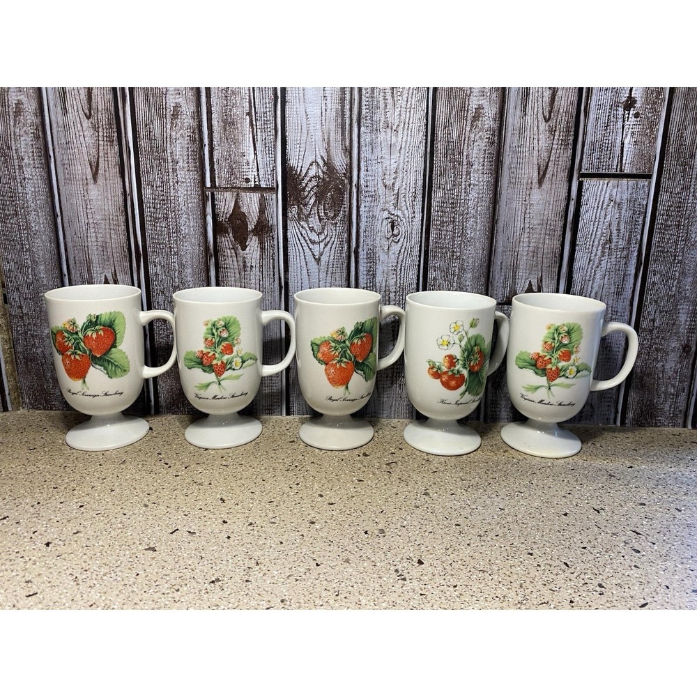 Vintage Royal Sovereign Strawberry Footed Mug - Made in Japan - Set of 5 Gift